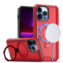 For iPhone 13/14 Case Magnetic Circle Ring Stand Fused Cover + Tempered Glass