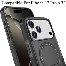 For iPhone 17 PRO Case Magnetic Circle Rugged Grip Kickstand + Tempered Glass