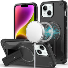For iPhone 13/14 Case Magnetic Circle Rugged Grip Kickstand + Tempered Glass