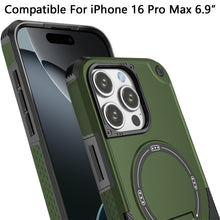 For iPhone 16 PRO MAX Case Magnetic Circle Grip Kickstand Cover + Tempered Glass