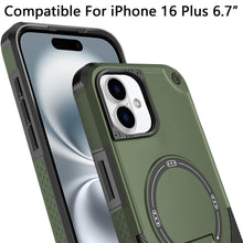 For iPhone 16 Plus 6.7in Case Magnetic Circle Grip Kickstand + Tempered Glass