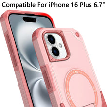 For iPhone 16 Plus 6.7in Case Magnetic Circle Grip Kickstand + Tempered Glass