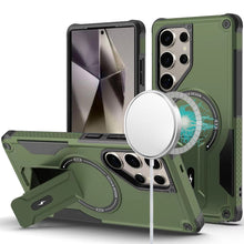 For Samsung S25 Ultra Case Magnetic Circle Rugged Grip Kickstand +Tempered Glass