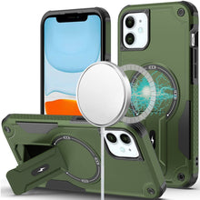 For iPhone 11 6.1 in. Case Magnetic Circle Rugged Grip Kickstand +Tempered Glass