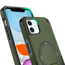 For iPhone 11 6.1 in. Case Magnetic Circle Rugged Grip Kickstand +Tempered Glass