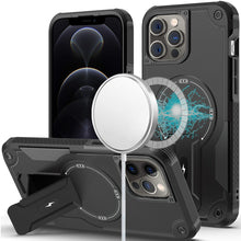 For iPhone 12/12 Pro Case Magnetic Circle Rugged Grip Kickstand + Tempered Glass