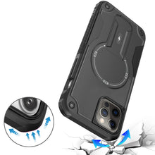 For iPhone 12/12 Pro Case Magnetic Circle Rugged Grip Kickstand + Tempered Glass