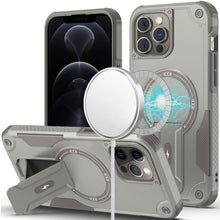 For iPhone 12/12 Pro Case Magnetic Circle Rugged Grip Kickstand + Tempered Glass