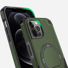 For iPhone 12/12 Pro Case Magnetic Circle Rugged Grip Kickstand + Tempered Glass