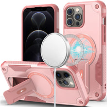 For iPhone 12/12 Pro Case Magnetic Circle Rugged Grip Kickstand + Tempered Glass