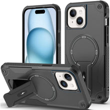 For iPhone 15 Case Magnetic Circle Rugged Grip Kickstand + 2 Tempered Glass
