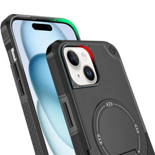 For iPhone 15 Case Magnetic Circle Rugged Grip Kickstand + 2 Tempered Glass