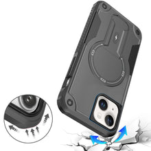 For iPhone 15 Case Magnetic Circle Rugged Grip Kickstand + 2 Tempered Glass