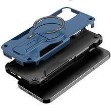 For iPhone 15 Case Magnetic Circle Rugged Grip Kickstand + 2 Tempered Glass