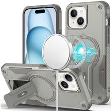 For iPhone 15 Case Magnetic Circle Rugged Grip Kickstand + 2 Tempered Glass