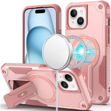 For iPhone 15 Case Magnetic Circle Rugged Grip Kickstand + 2 Tempered Glass