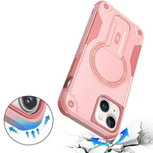 For iPhone 15 Case Magnetic Circle Rugged Grip Kickstand + 2 Tempered Glass