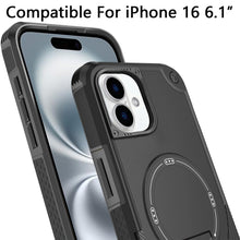 For iPhone 16 6.1inch Case Magnetic Circle Grip Kickstand Cover + Tempered Glass