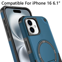 For iPhone 16 6.1inch Case Magnetic Circle Grip Kickstand Cover + Tempered Glass
