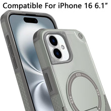 For iPhone 16 6.1inch Case Magnetic Circle Grip Kickstand Cover + Tempered Glass