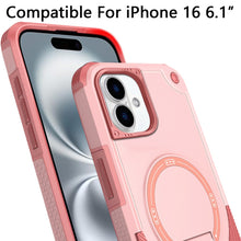 For iPhone 16 6.1inch Case Magnetic Circle Grip Kickstand Cover + Tempered Glass