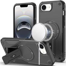 For iPhone 16e Case Magnetic Circle Rugged Grip Kickstand Cover + Tempered Glass