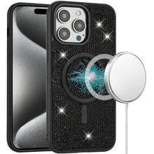 For iPhone 15 Pro Max Case Magnetic Circle Full Bling Dazzle + 2 Tempered Glass
