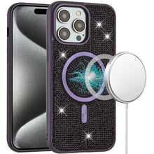 For iPhone 15 Pro Max Case Magnetic Circle Full Bling Dazzle + 2 Tempered Glass