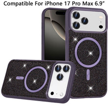 For iPhone 17 Pro Max Case Magnetic Circle Full Bling Dazzle + Tempered Glass