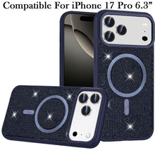 For iPhone 17 PRO Case Magnetic Circle Full Bling Rhinestone + Tempered Glass
