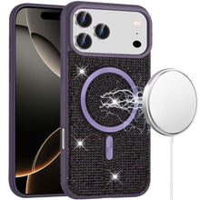 For iPhone 17 PRO Case Magnetic Circle Full Bling Rhinestone + Tempered Glass