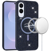 For Samsung S25 Edge Case Magnetic Circle Full Bling Dazzle + Tempered Glass
