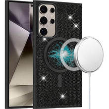 For Samsung S25 Ultra Case Magnetic Circle Full Bling Dazzle + Tempered Glass