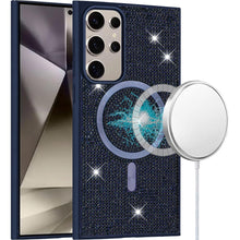 For Samsung S25 Ultra Case Magnetic Circle Full Bling Dazzle + Tempered Glass
