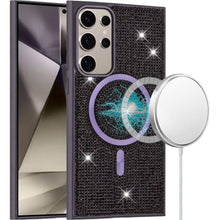 For Samsung S25 Ultra Case Magnetic Circle Full Bling Dazzle + Tempered Glass