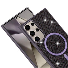 For Samsung S25 Ultra Case Magnetic Circle Full Bling Dazzle + Tempered Glass