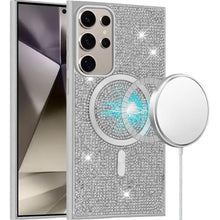 For Samsung S25 Ultra Case Magnetic Circle Full Bling Dazzle + Tempered Glass