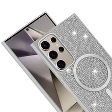 For Samsung S25 Ultra Case Magnetic Circle Full Bling Dazzle + Tempered Glass