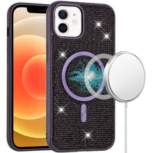 For iPhone 12/12 Pro Case Magnetic Circle Full Bling Dazzle + Tempered Glass