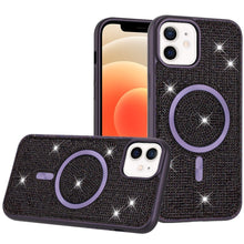 For iPhone 12/12 Pro Case Magnetic Circle Full Bling Dazzle + Tempered Glass
