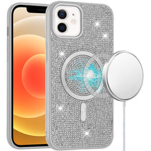 For iPhone 12/12 Pro Case Magnetic Circle Full Bling Dazzle + Tempered Glass