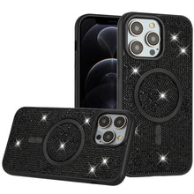 For iPhone 12 Pro Max Case Magnetic Circle Full Bling Dazzle + Tempered Glass