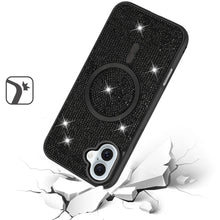 For iPhone 16 6.1inch Case Magnetic Circle Full Bling Dazzle + Tempered Glass