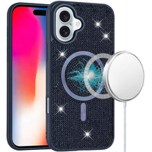 For iPhone 16 6.1inch Case Magnetic Circle Full Bling Dazzle + Tempered Glass