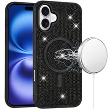 For iPhone 17 Case Magnetic Circle Full Bling Rhinestone Cover + Tempered Glass