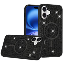 For iPhone 17 Case Magnetic Circle Full Bling Rhinestone Cover + Tempered Glass