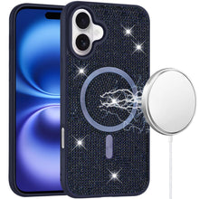 For iPhone 17 Case Magnetic Circle Full Bling Rhinestone Cover + Tempered Glass