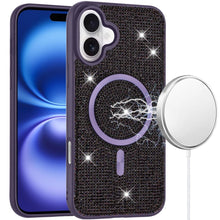 For iPhone 17 Case Magnetic Circle Full Bling Rhinestone Cover + Tempered Glass