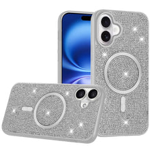 For iPhone 17 Case Magnetic Circle Full Bling Rhinestone Cover + Tempered Glass