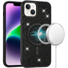 For iPhone 13/14 Case Magnetic Circle Full Bling Dazzle Cover + Tempered Glass